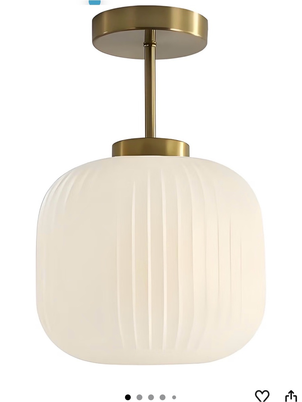 Modern Brass Semi-Flush White Glass Ceiling Light